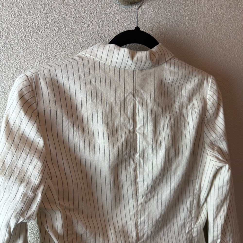 Rag & Bone Blazer Ivory Navy Pinstriped Linen Cotton Blend Business Casual Sz 6 - Picture 15 of 16